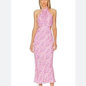 Astr Ambretta Dress Purple Floral Sz Medium Floral Cutout Midi Bohemian Wedding